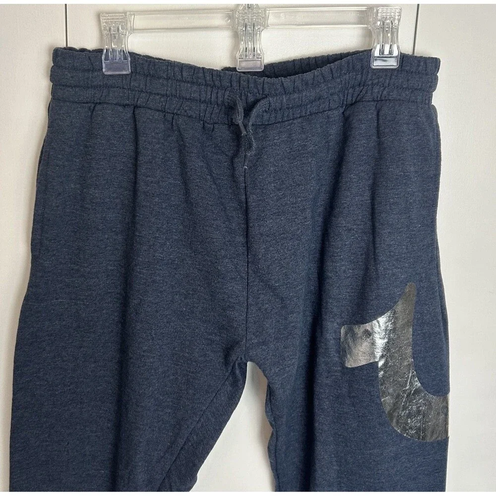 True Religion Metallic Signature Logo Jogger Sweatpants Elastic Blue Lounge Sz M